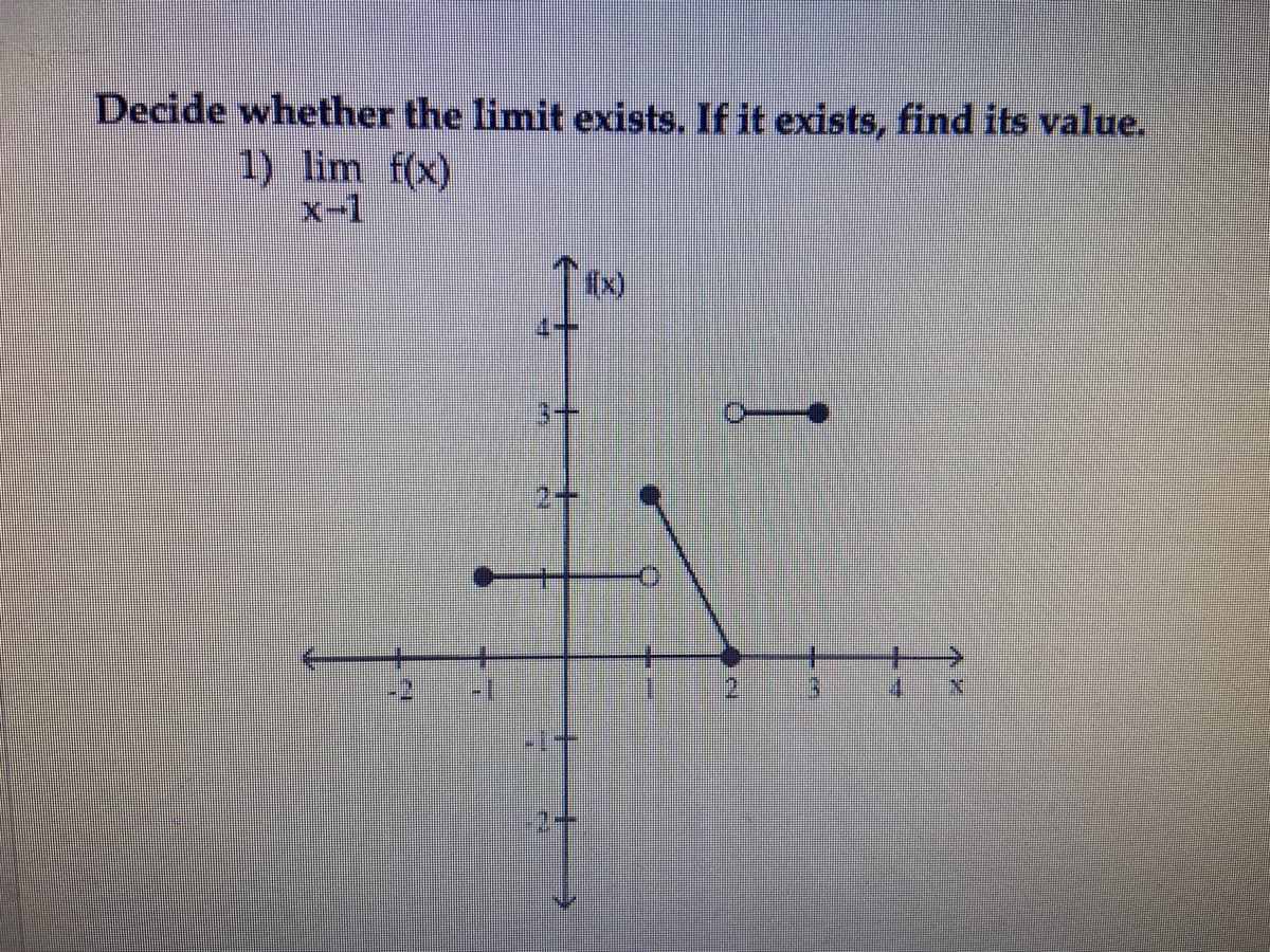 Decide whether the limit exists. If it exists, find its value.
1) lim f(x)
x-1
2.
4.
