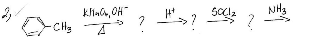 KHuOn, OH-
CHs
NH3
SOCI2
?
