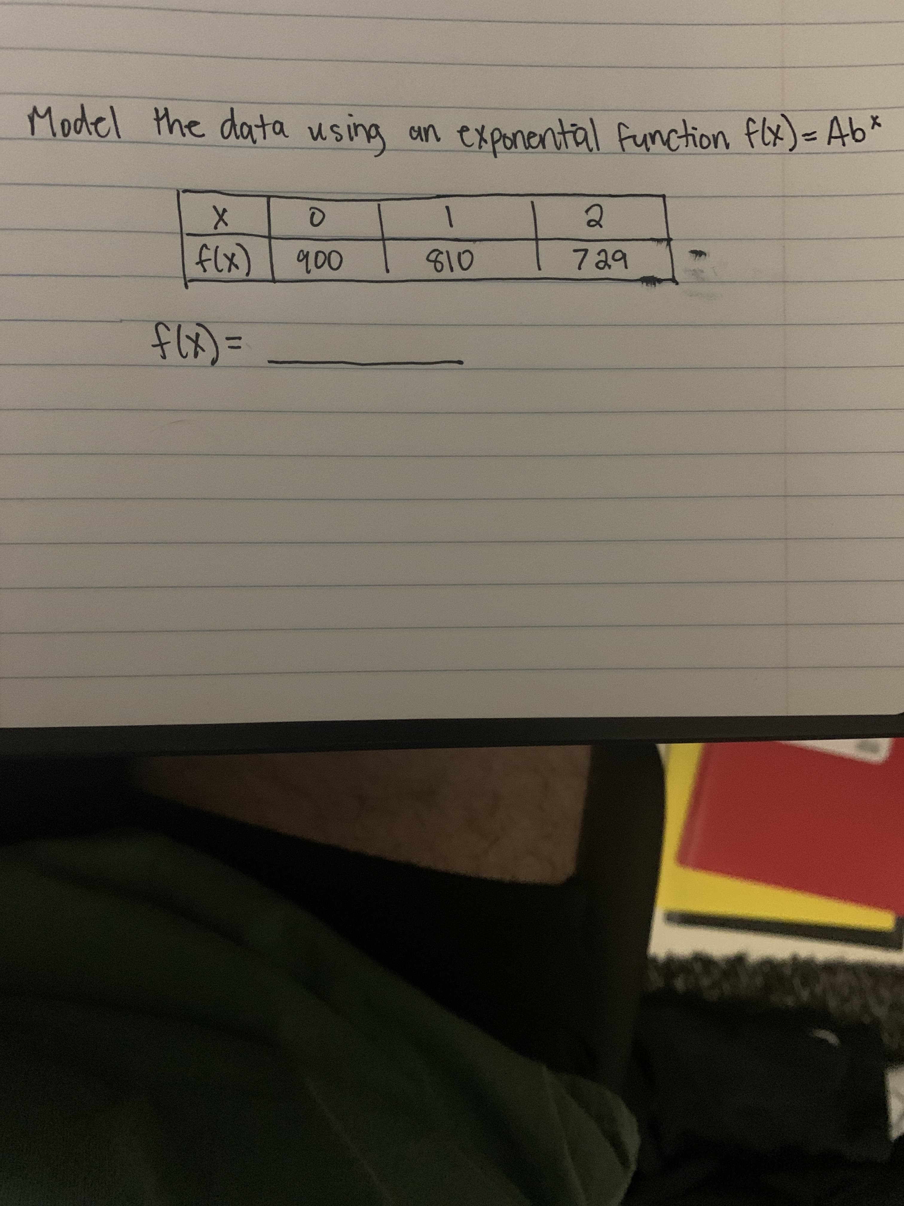 Model the data using an exponental function flx)=Ab*
%3D
flx)
900
810
729
flx) =
%3D
