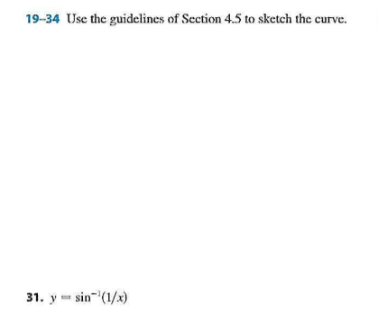 19-34 Use the guidelines of Section 4.5 to sketch the curve.
31. y- sin" (1/x)
