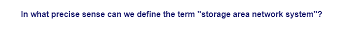 In what precise sense can we define the term "storage area network system"?