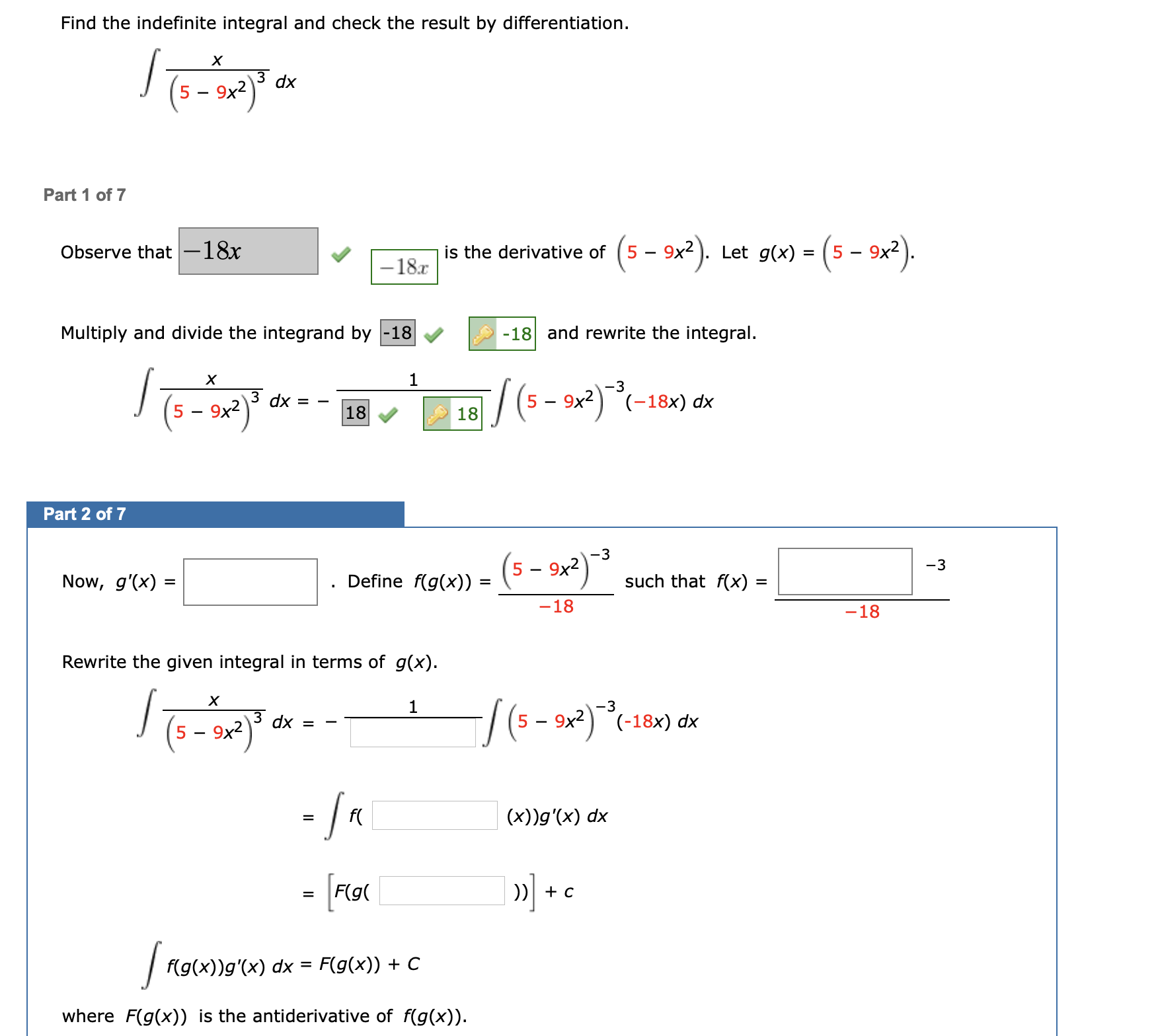 Find the indefinite integral and check the result by differentiation.
3
3 dx
(5 – 9x2
