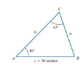 C
63°
a
46°
В
c = 56 inches
