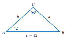 C
96°
a
42°
A
В
c = 12
