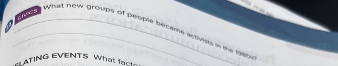 ELATING EVENTS What factor
What ne w groups of people became activists in the 1980s
CIVICS
