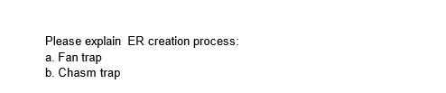 Please explain ER creation process:
a. Fan trap
b. Chasm trap