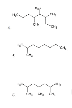 H3C
H3C-
CH3
CH3
4.
H;C-
`CH3
CH3
5.
H3C
CH3
CH3 ČH3 ČH3
6.
