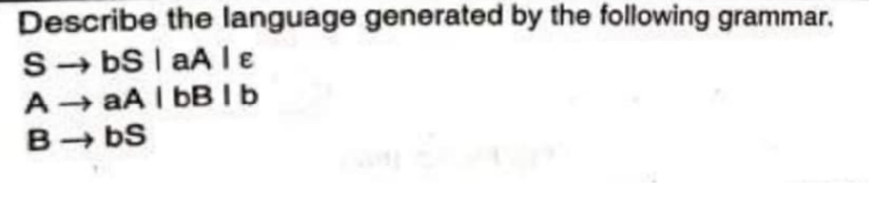 Describe the language generated by the following grammar.
Sbs I aA le
A aA I bBlb
B-bS