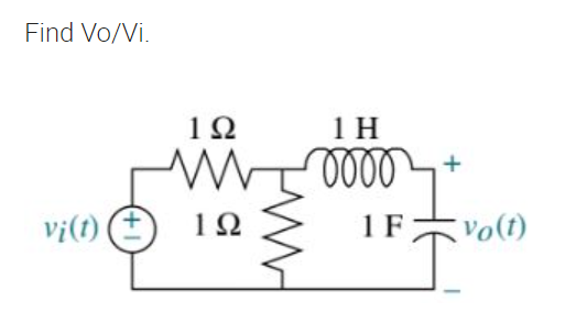 Find Vo/Vi.
1Ω
1 H
vi(1) E
ΙΩ
1 F
Vo(t)
