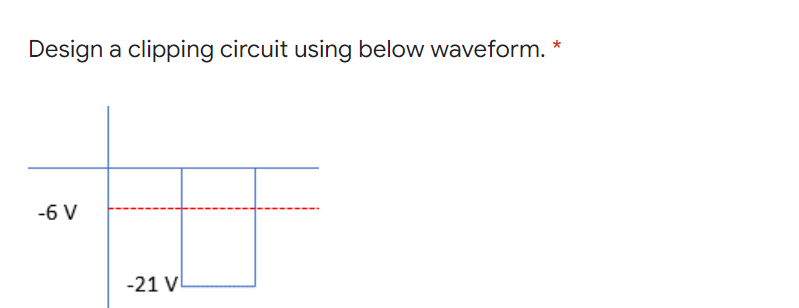 Design a clipping circuit using below waveform. *
-6 V
-21 V
