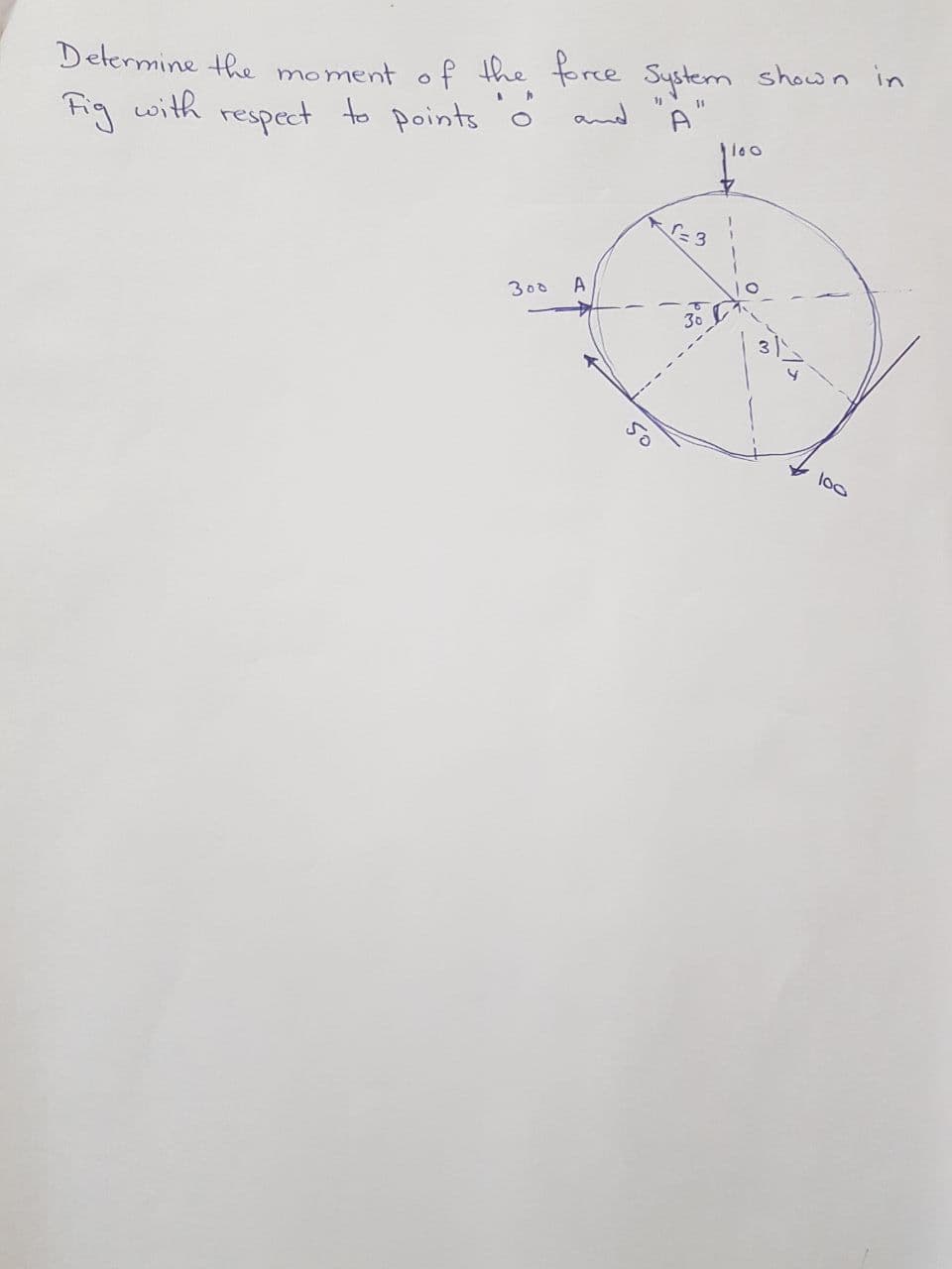 Determine the moment of the force System shown in
Fig with respect to points o
and
A"
A
300
30
50
lo0
of
so
