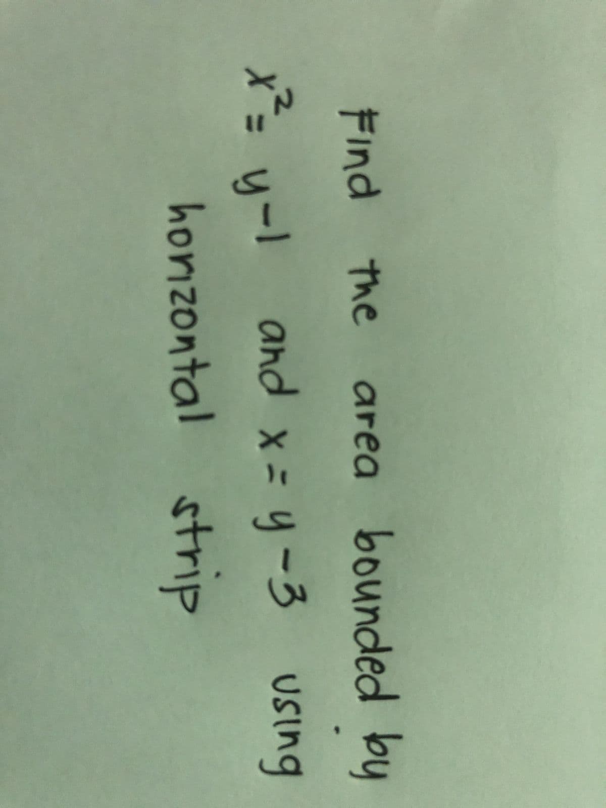 Find the area bounded by
x² = y-1 and x = y-3 using
horizontal strip