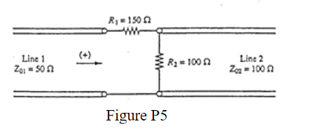 Line 1
Zo1 = 50
R₁=150
www
R₂ = 100
Figure P5
Line 2
Zo₂ = 100