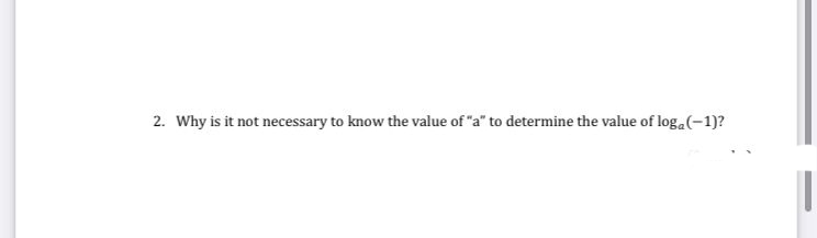 2. Why is it not necessary to know the value of "a" to determine the value of loga(-1)?
