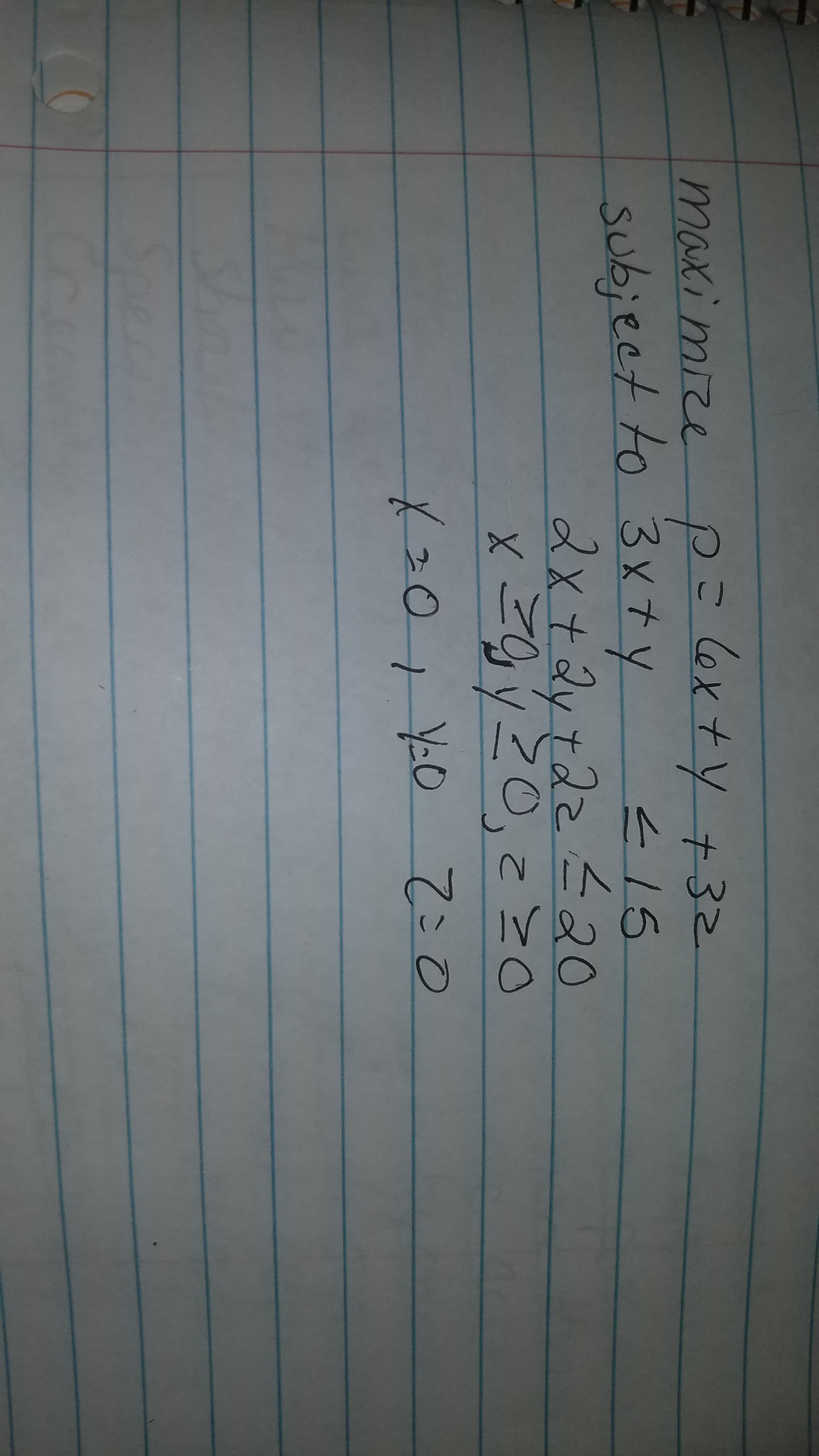 maximize p:6x+y +32
subiect to 3xty
<15
2x+2yt22=20
Y-0
7:0
