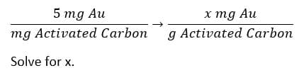 5 mg Au
mg Activated Carbon
Solve for x.
x mg Au
g Activated Carbon