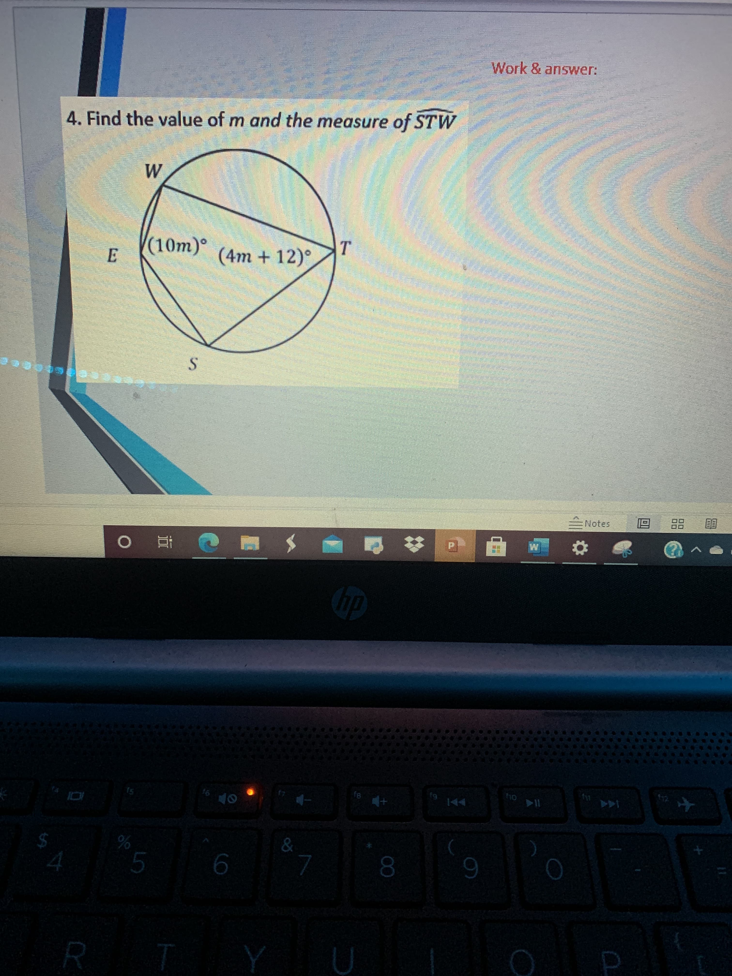 Find the value of m and the measure of STW
