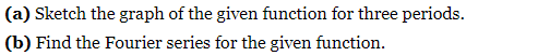 (a) Sketch the graph of the given function for three periods.
(b) Find the Fourier series for the given function.