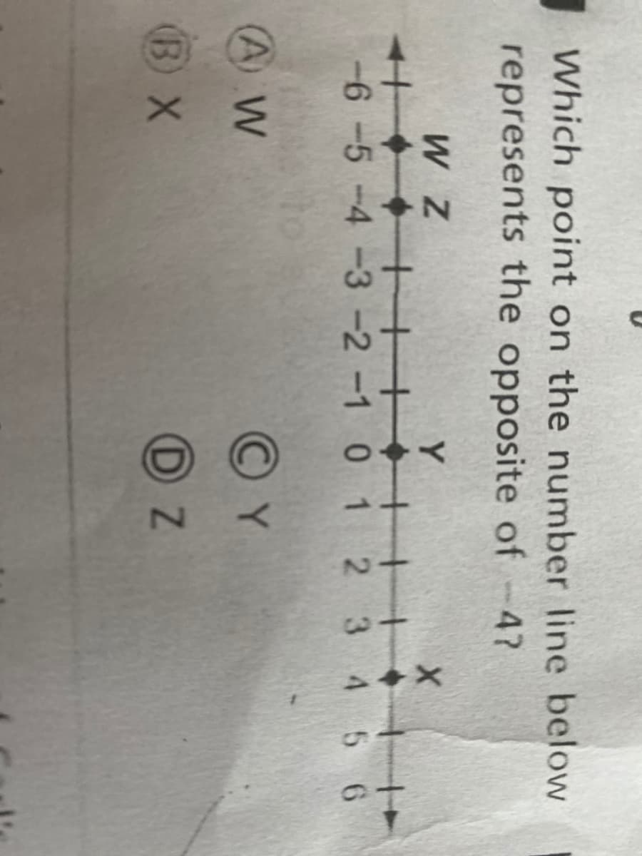 Which poir
represents
W Z
+++
-6-5 -4
A W
B X
