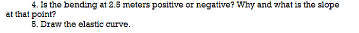4. Is the bending at 2.5 meters positive or negative? Why and what is the slope
at that point?
5. Draw the elastic curve.
