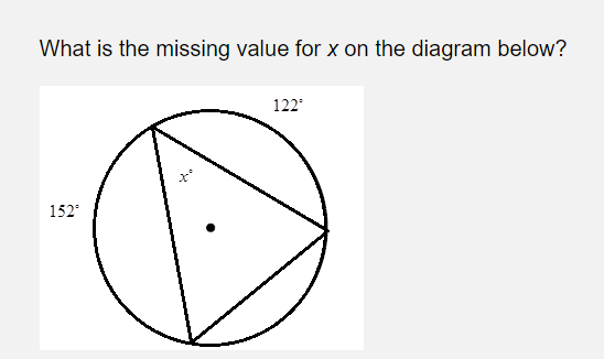 What is the missing value for x on the diagram below?
122
152
