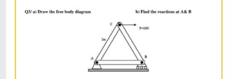 QV a) Draw the free body diagram
b) Find the reactions at A& B
T-1ON
