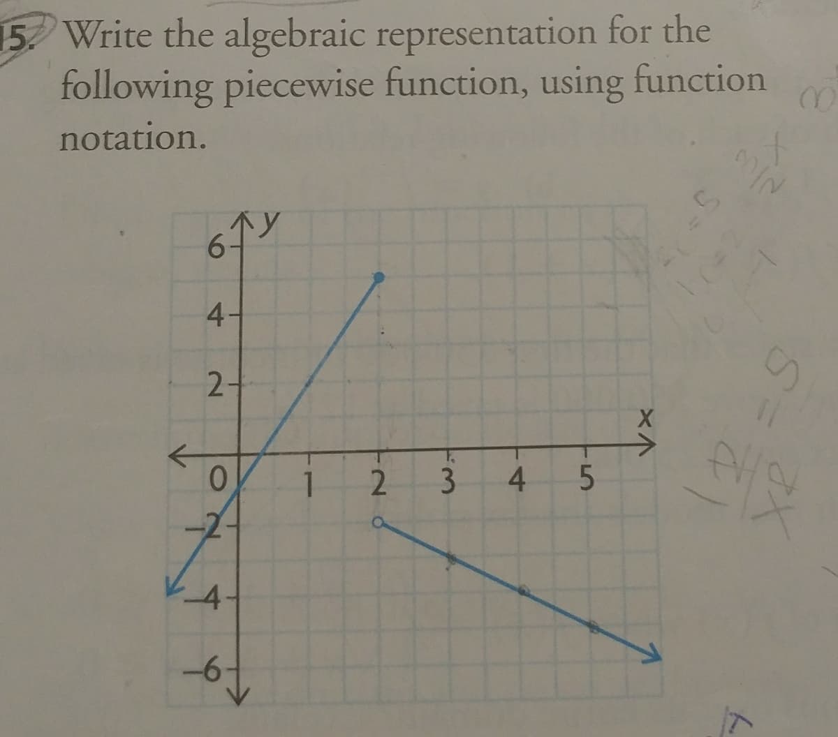 5 Write the algebraic representation for the
following piecewise function, using function
notation.
4-
2-
X.
1.
2.
3
5
4.
