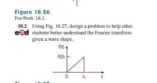 Figure 18.26
For Prob. 18.1.
18.2 Using Fig. 18.27, design a problem to help other
ead students better understand the Fourier transform
given a wave shape.
fit) 4
f(0)
