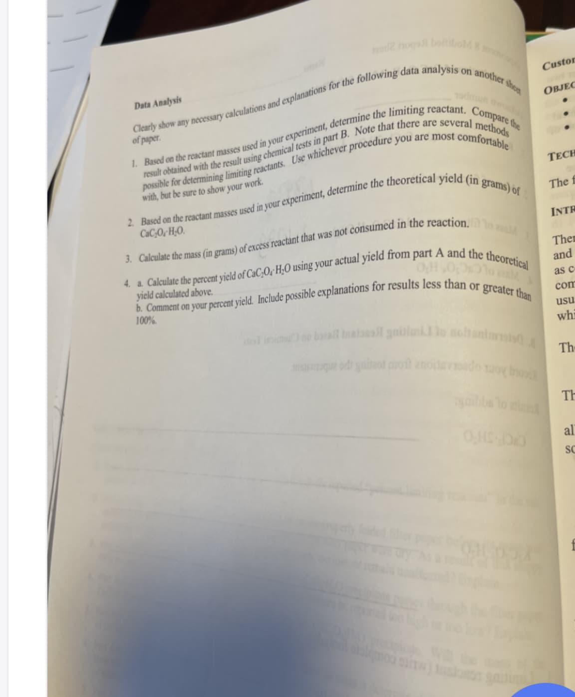 a2 hoga boitiboM& t
qu oi gainesl moit anolavade uoy bok
tl imind ne baal insiel gaiblmi lo nohanimsis A
on another shen
Custor
Data Analysis
odmun
OBJEC
of paper.
ТЕСH
with, but be sure to show your work.
The f
CaC,O,H;O.
INTR
Ther
and
yield calculated above.
as c
com
100%.
usu
whi
The
abbe lo al
Th
al
SC
CC SHO
