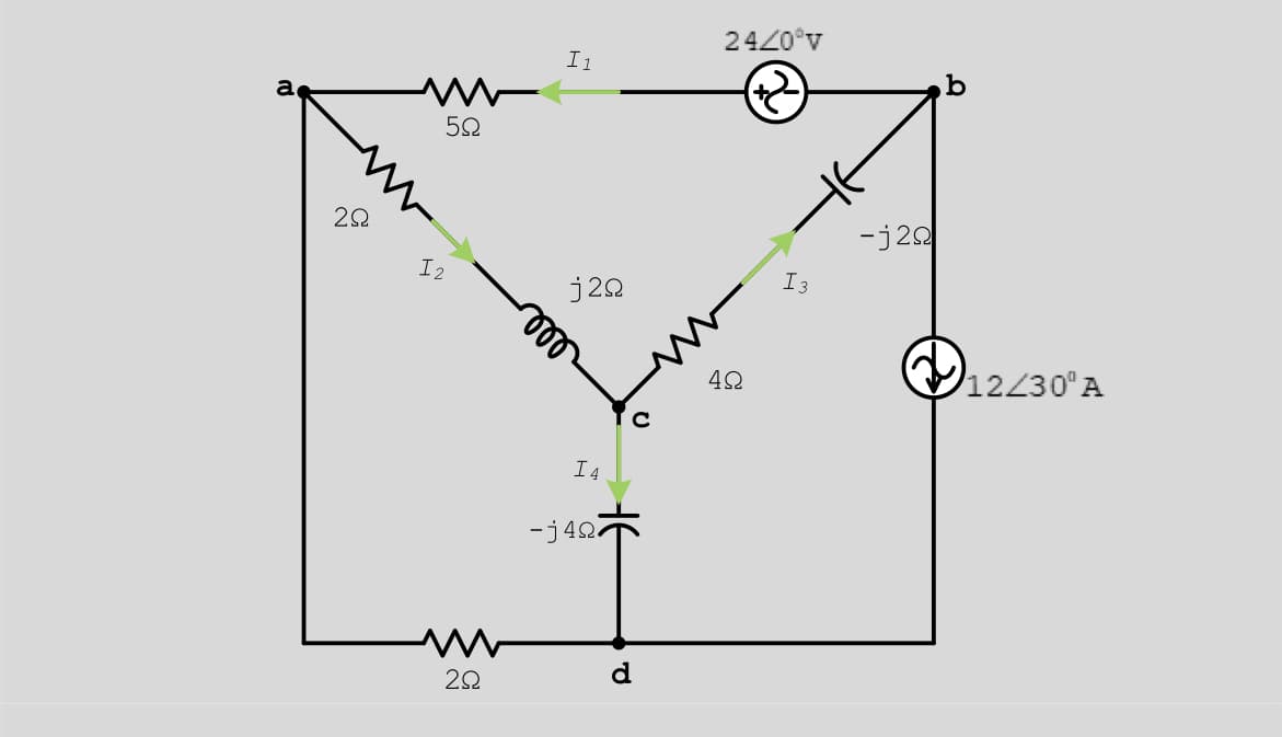 2420°v
I1
b
-j20
I3
I2
j20
ll
12230 A
I4
-j42.
d
