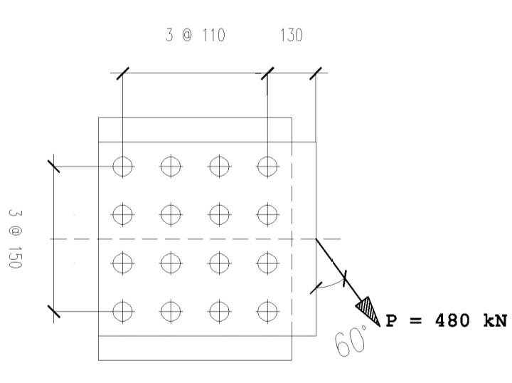 3 @ 110
130
P = 480 kN
60°
3 @ 150
