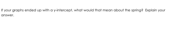 If your graphs ended up with a y-intercept, what would that mean about the spring? Explain your
answer.
