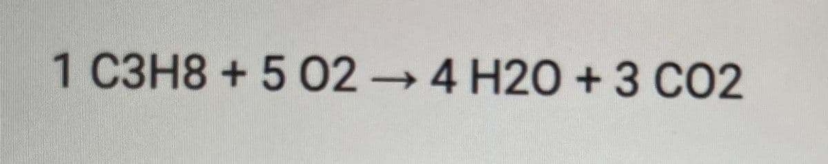 1 С3Н8 + 5 O2 → 4 H2O + 3 СО2