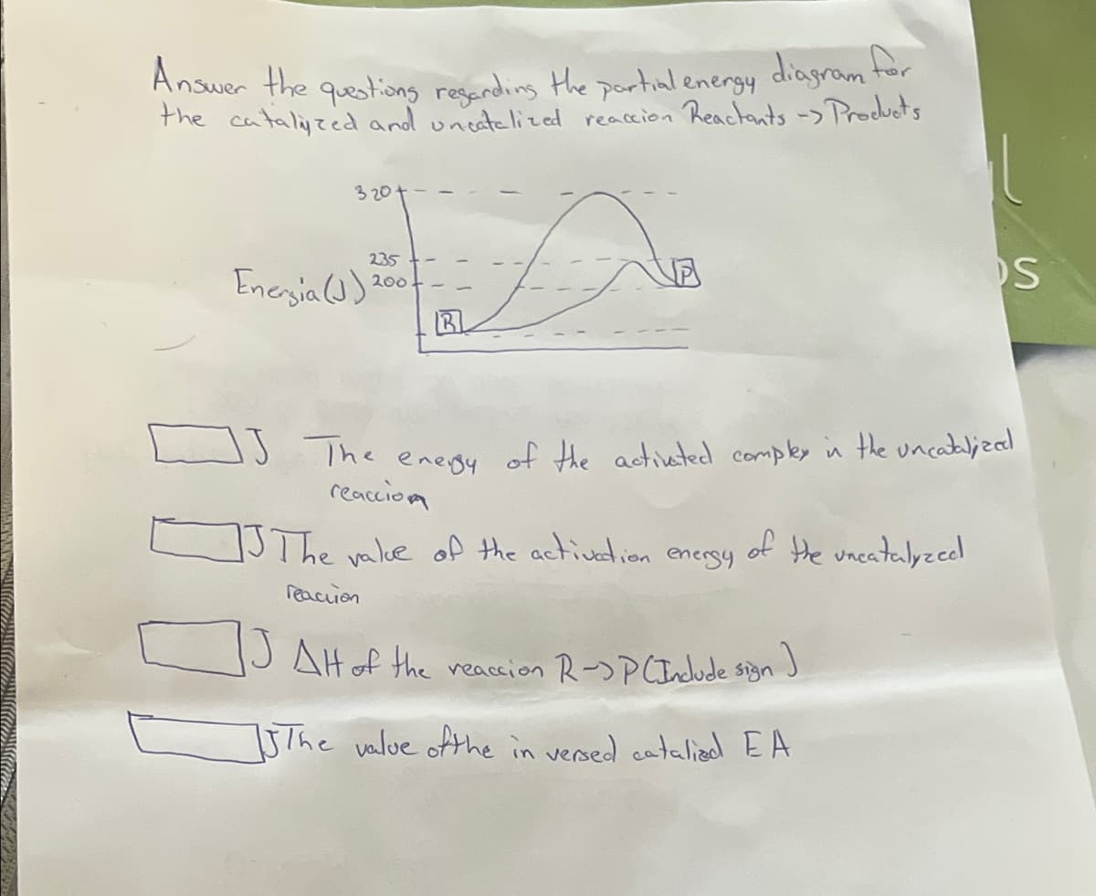 Answer the questiong resending the portialenergy diagram tor
the cataliyzed and unectelized reaccion Reactants ->Produsts
320t
235
Eneria(a) 2004
风
I The enegy of the actiated compley in the uncatljzed
reaccion
SThe valke of the activation
energy
of
Hhe uncatalyzed!
reacion
Alt of the reaceion R->PCInclude sign J
5/he walve oAhe in versed catalieal EA
