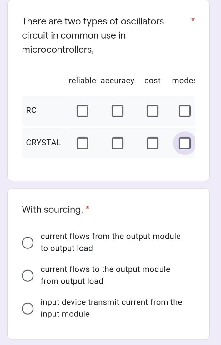 *
reliable accuracy cost modes
There are two types of oscillators
circuit in common use in
microcontrollers,
RC
CRYSTAL
With sourcing, *
O
current flows from the output module
to output load
current flows to the output module
from output load
input device transmit current from the
input module