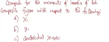 Compulu for the moments
Conmpositu figune with reapect to the fo lowig
a) Xi
d lventia 4 the
6) yn
c) Cenctroi dal X-aäs.
