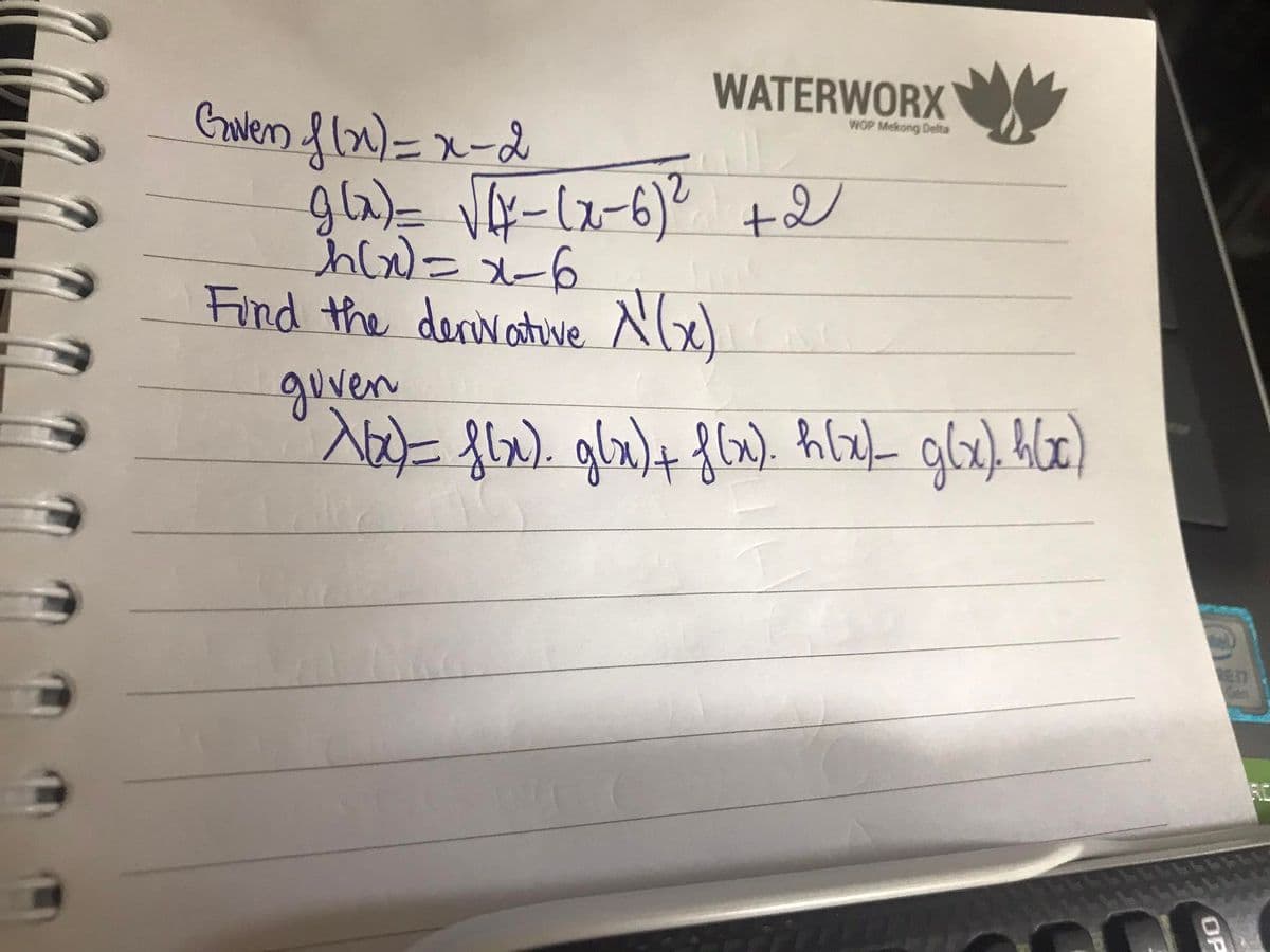 WATERWORX
WOP Mekong Delta
Gaven f la)=x-d
Find the derivatiwe Nx)
guven
OP
