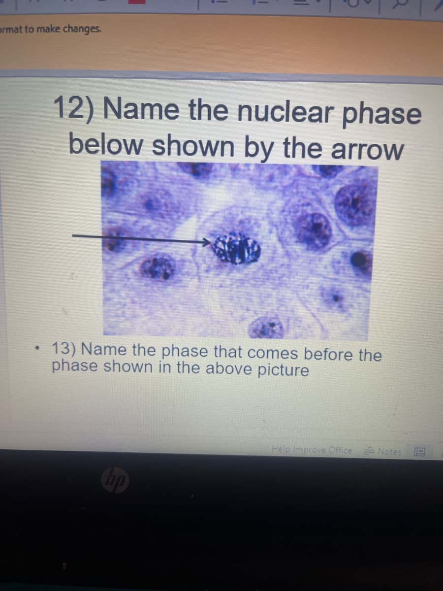 prmat to make changes.
12) Name the nuclear phase
below shown by the arroW
13) Name the phase that comes before the
phase shown in the above picture
Help Improve Office Notes
