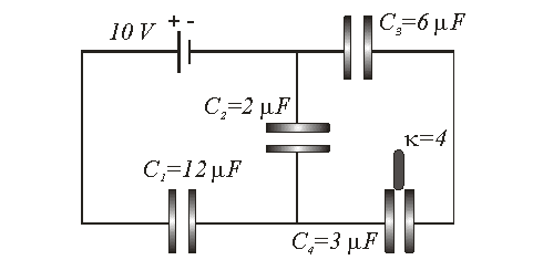 10 V
C;=6 µF
C,=2 µF
K=4
C,=12 µF
C,=3 µF
