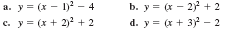 а. ут (х — 1)? - 4
с. ут (х + 2)2 +2
b. y = (x - 2 + 2
d. y = (x + 3 - 2
