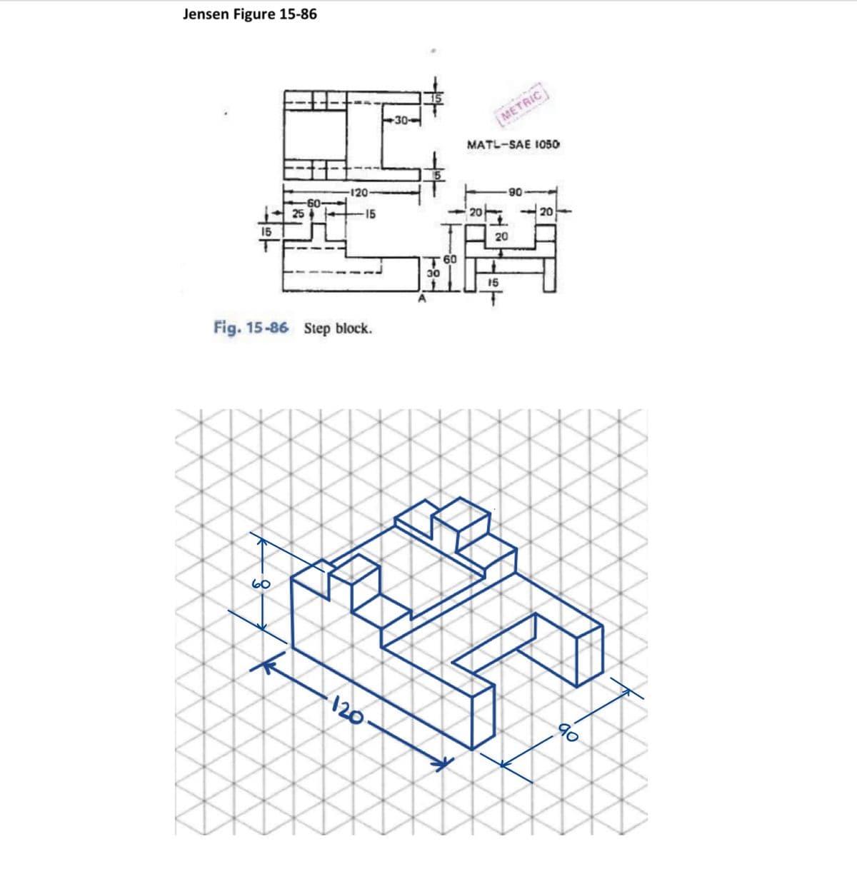 Jensen Figure 15-86
25
120-
-15
Fig. 15-86 Step block.
120
30
60
METRIC
MATL-SAE 1050
20
90
20
15
go