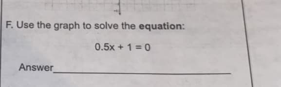 F. Use the graph to solve the equation:
0.5x + 1 = 0
Answer
