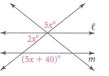 5x
2x
(5x + 40)°
m
