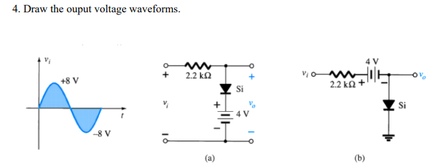 4. Draw the ouput voltage waveforms.
2.2 kΩ
+8 V
2.2 k
-8 V
(a)
(b)
