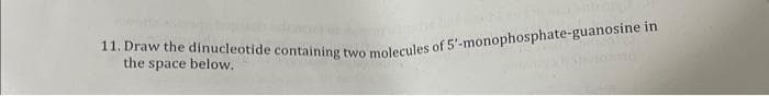 11. Draw the dinucleotide containing two molecules of 5'-monophosphate-guanosine in
the space below.