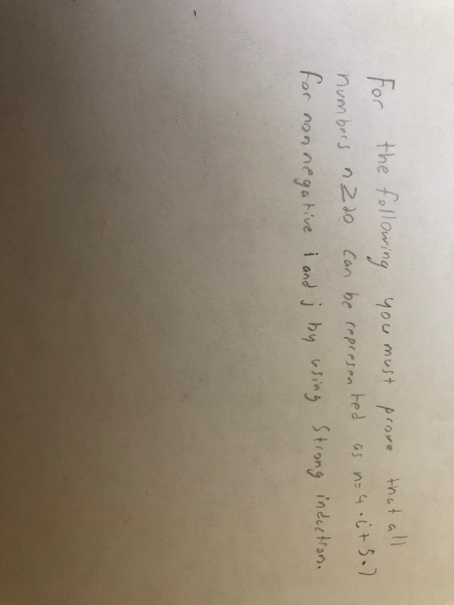 For the following you must prore that all
numbers n2d0
Can be repeesen
ted
For non negahive i and j by using Strong indectran.
for
