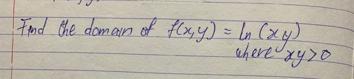 Fnd the domain of flxy) = Ln Cxy)
cherexy70
