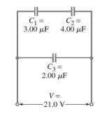 C2 =
3.00 μF 4.00 μF
C3 =
2.00 µF
V=
21.0 V-
