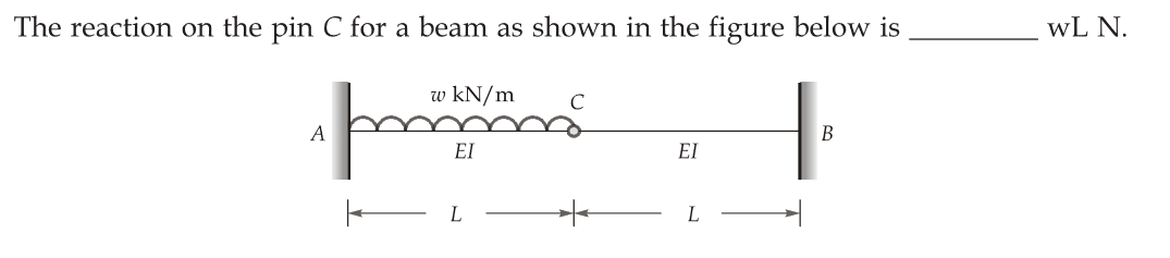 The reaction on the pin C for a beam as shown in the figure below is
w kN/m
တော်
EI
A
L
EI
L
B
WL N.