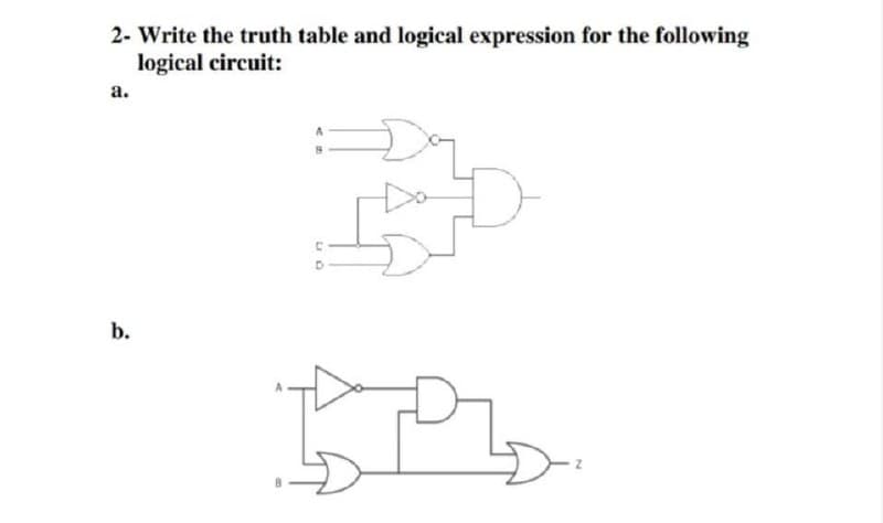 2- Write the truth table and logical expression for the following
logical circuit:
a.
b.
C
D
r
b
N